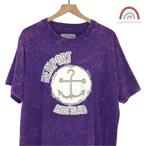 Newport Rhode Island Tie Dye Acid Wash Purple T-Shirt Anchor Graphic Top - Picture 3 of 9